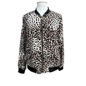 Susan Graver Womens Leopard Cheetah Animal Print Bomber Jacket Size Large